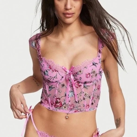 New! Victoria's Secret Floral Embroidery Cap Sleeve Corset 16131 - Picture 2 of 15